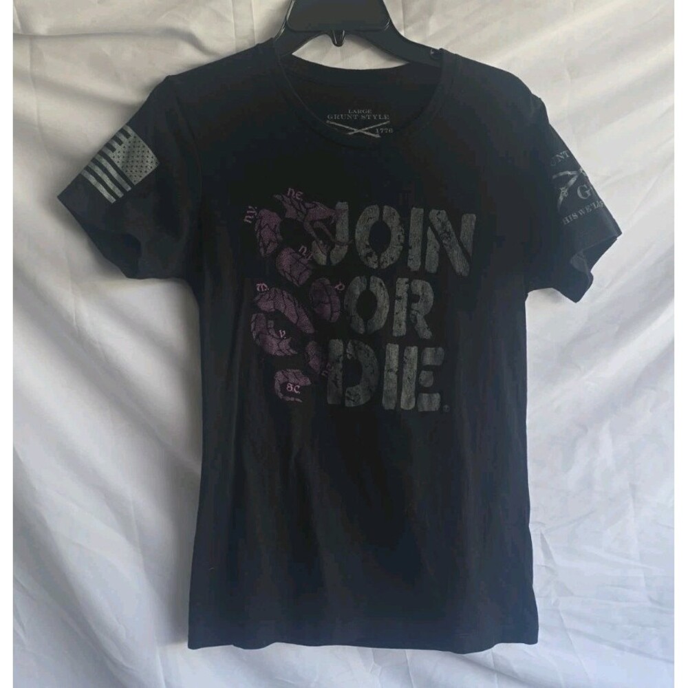 Grunt Style Women's Cotton Graphic Tshirt 'Join Or Die', Size Large